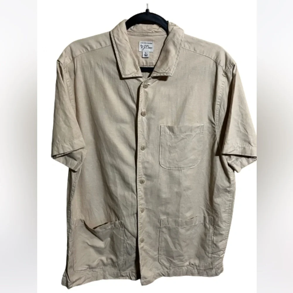 J. Crew Large Cotton Linen Short Sleeve Button Down Shirt Pockets Casual